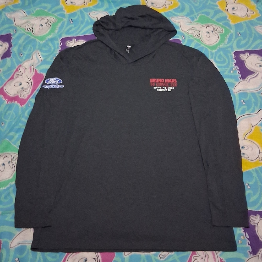 Bruno Mars Detroit Ford Field Staff Long Sleeve Hooded Shirt Hoodie Tee Tour
